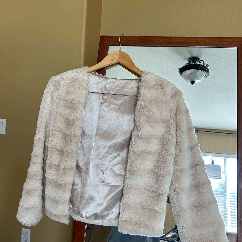 Women's Long Sleeve Solid Color Collarless Soft Faux Fur Coat